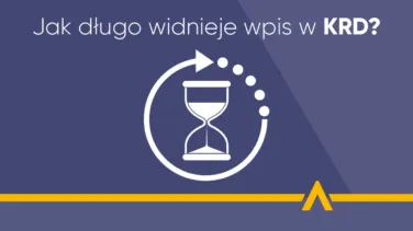 Symbol zegara piaskowego z obracającą się strzałką i napisem "Jak długo widnieje wpis w KRD?"